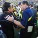 Michigan head coach Brady Hoke chats with UMass head coach Charley Molnar in the fourth quarter at Michigan Stadium on Saturday. Melanie Maxwell I AnnArbor.com